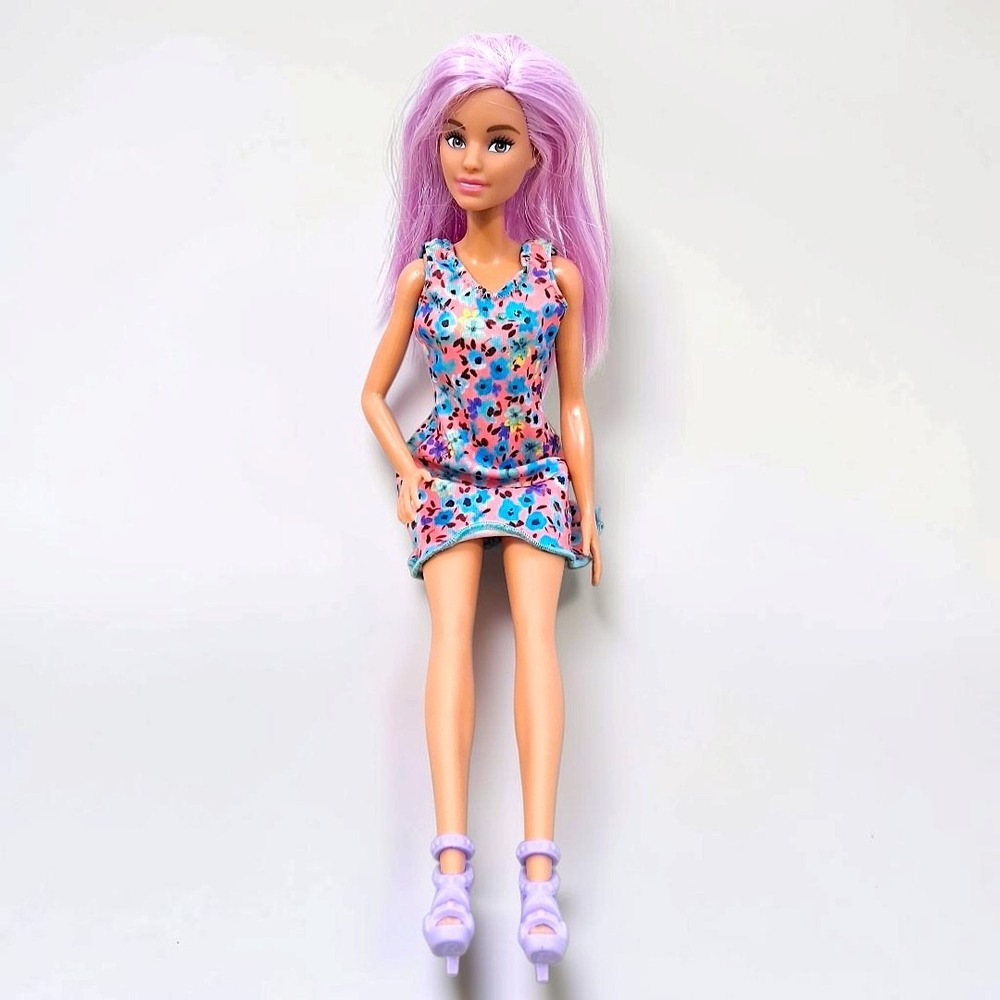 Barbie Fashionistas Doll Lavender Purple Hair Floral Dress Lilac Heels Mattel